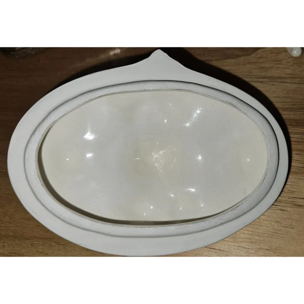 Vintage Ceramic Footed Trinket Dish & Silver Tone Box‎ Set
